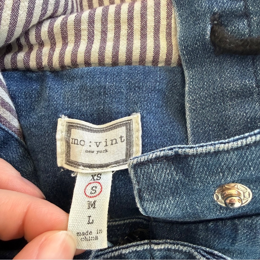 mo:vint-Denim Chore Jacket-Fisherman Core-Pockets-Hood-Size S - Picture 9 of 12